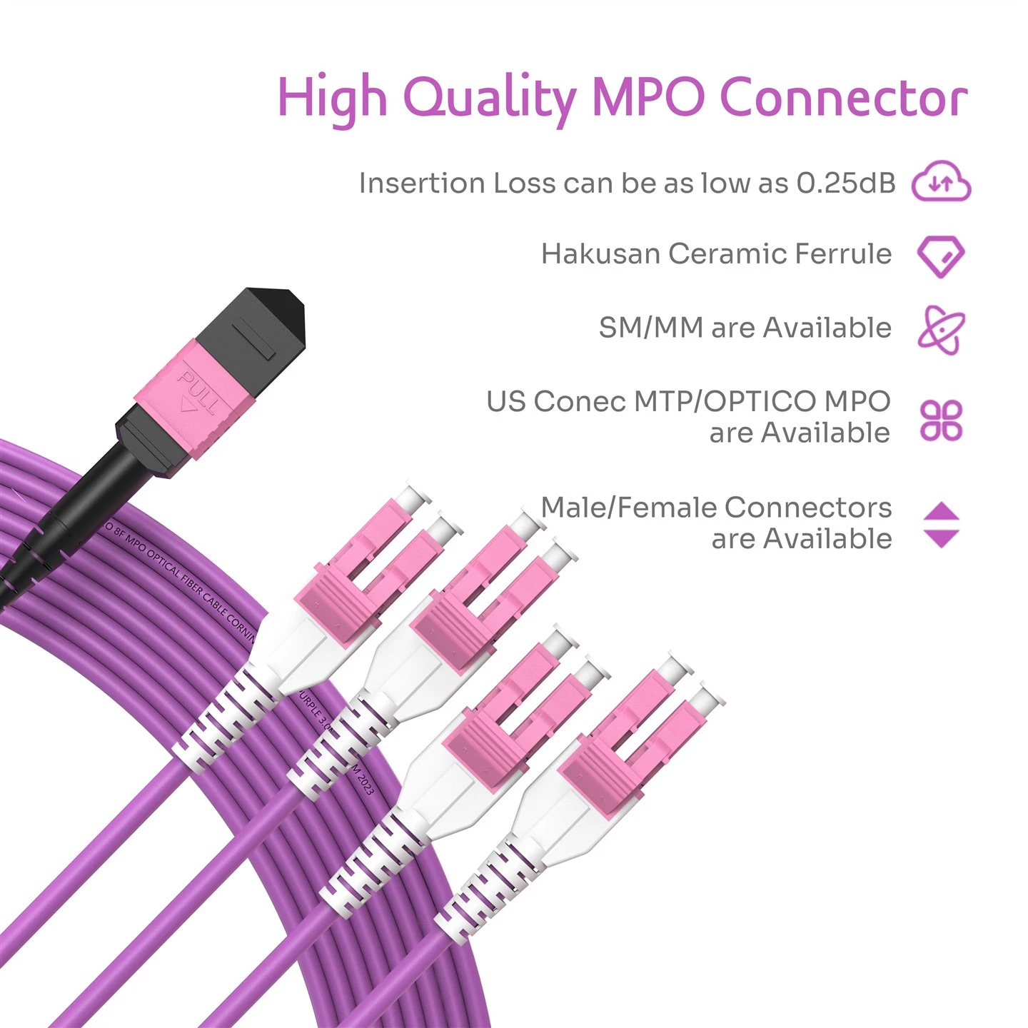 8 Fibers MPO Fanout Cable 8 Fibers MPO Fanout Cable